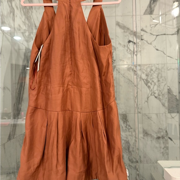 Brown and Red Pleated Jumpsuit with Plunge Neckline - Picture 5 of 7